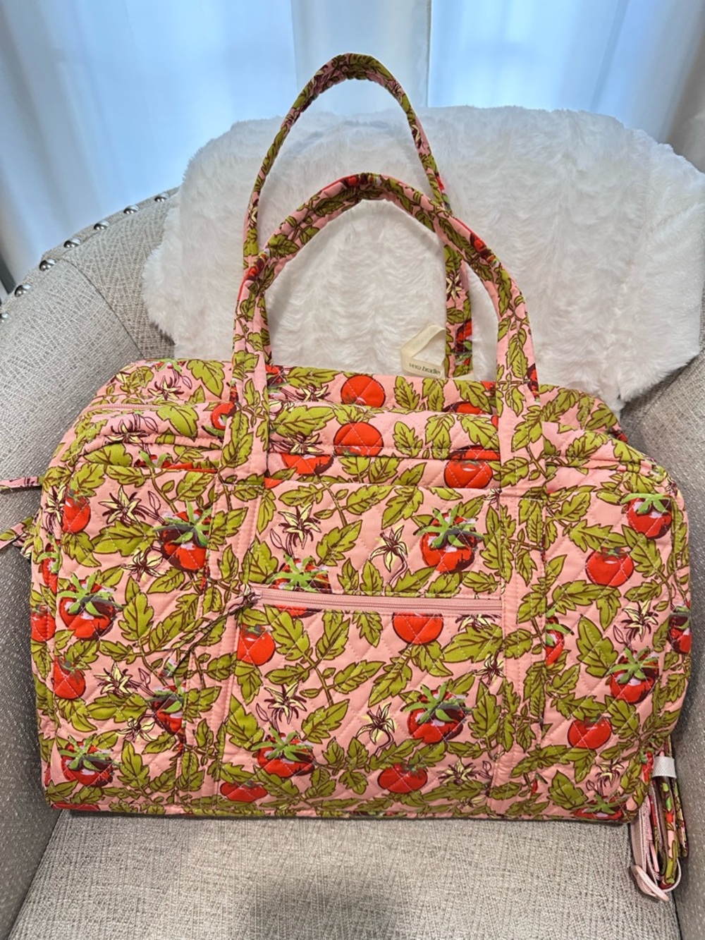 Vera Bradley Miramar Cotton Weekender Tote Bag Tomato Vines - Picture 3 of 13